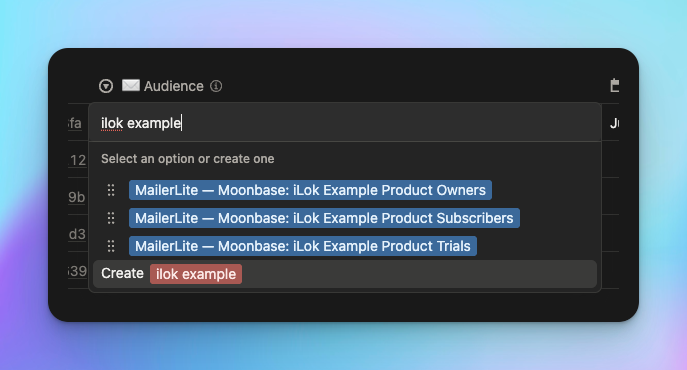 The 📨 Audience drop-down showing namespaced options from each connected platform
